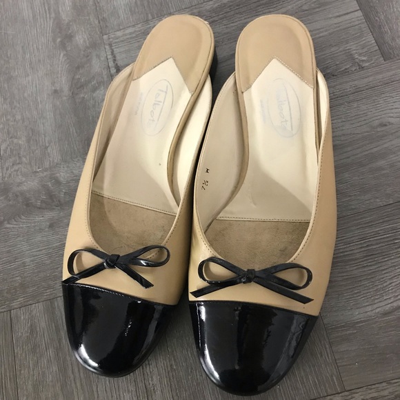 Talbots Shoes - Talbots mule flats cream and black patent